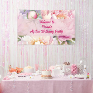 Lona Nombre Personalizado Peonía Rosa Floral Fiesta