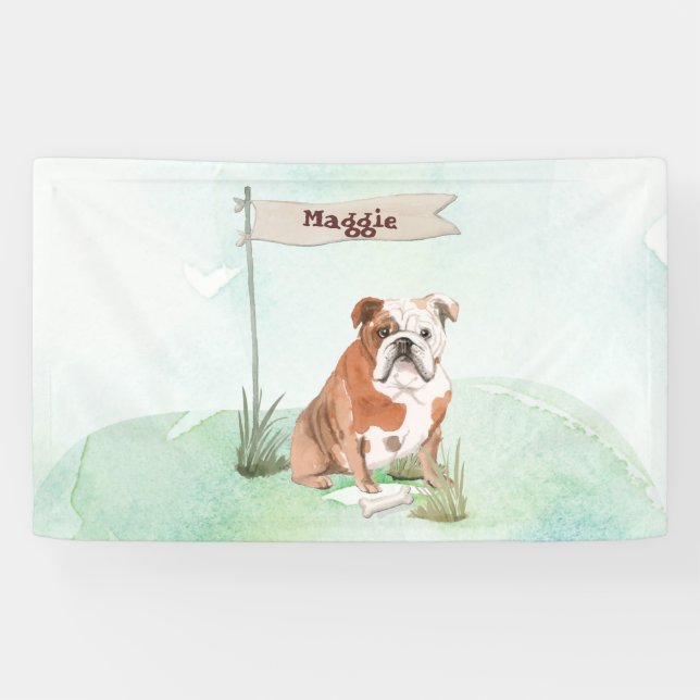Lona Nombre personalizado Perro Mascota de Bulldog ingl (Horizontal)