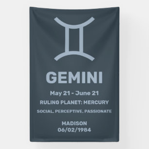 Lona Nombre personalizado / Texto Rótulo zodiaco Gemini