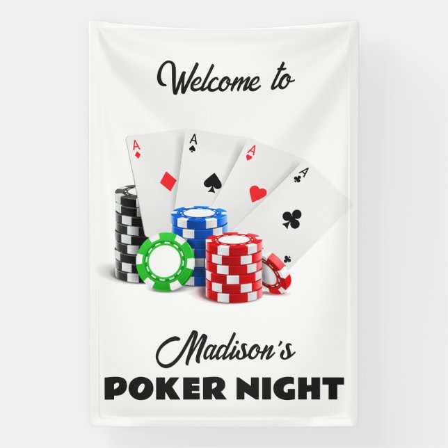 Lona Nombre y texto personalizados de Póquer / Casino (Vertical)