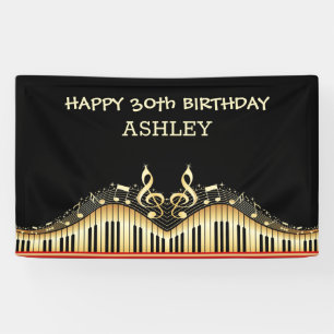 Lona Notas De Oro Y Líneas Rojas De Teclados