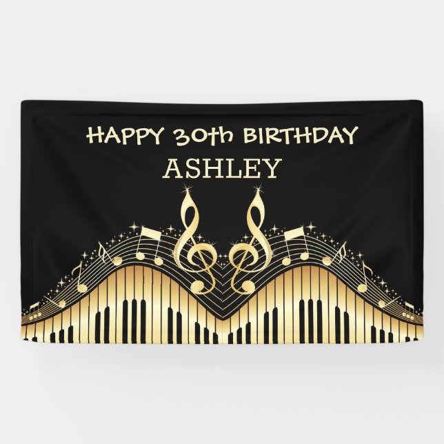 Lona Notas De Oro Y Teclados (Horizontal)