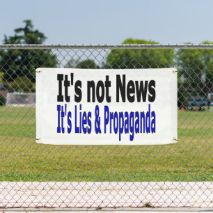 Lona Noticias Mentiras y propaganda textos en negro y a