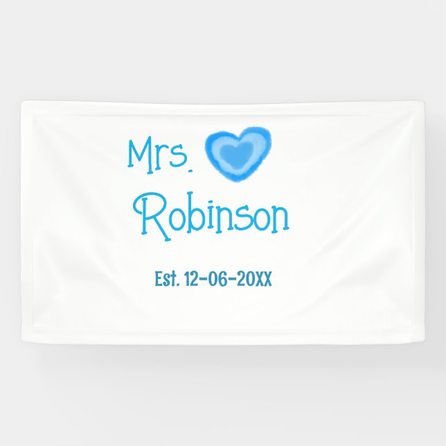 Lona Novia para ser Sra. agregar nombre fecha azul cora (Horizontal)