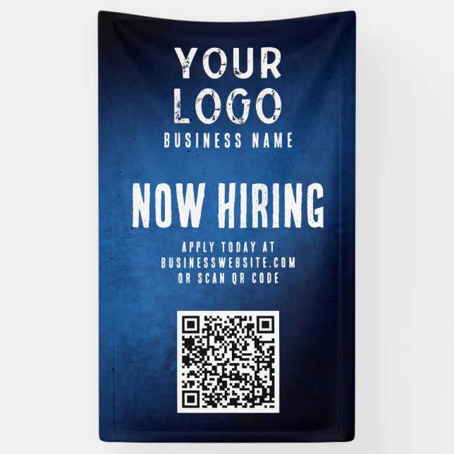 Lona Now Hiring Banner QR Code Blue Grunge Gradient (Vertical)