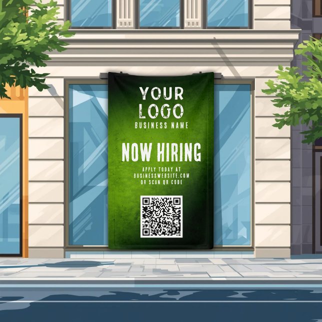 Lona Now Hiring Banner QR Code Green Grunge Gradient (Subido por el creador)