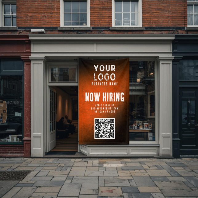Lona Now Hiring Banner QR Code Orange Grunge Gradient (Subido por el creador)