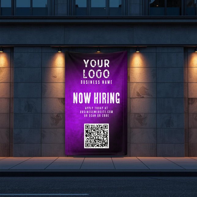 Lona Now Hiring Banner QR Code Purple Grunge Gradient (Subido por el creador)
