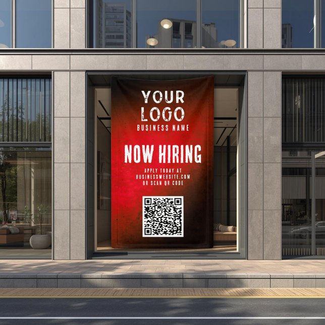 Lona Now Hiring Banner QR Code Red Grunge Gradient (Subido por el creador)