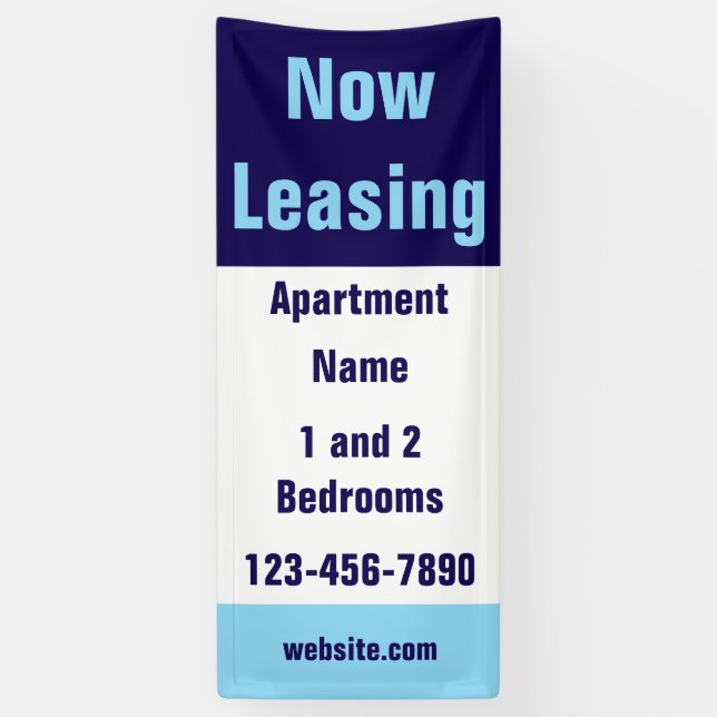 Lona Now Leasing Apartment Name Light Dark Blue & White (Vertical)