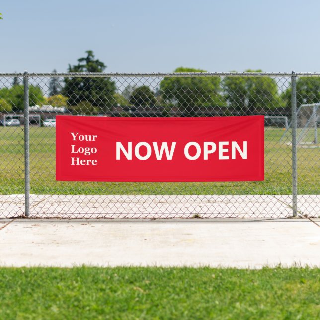 Lona NOW OPEN Bright Red White Business with Logo (In situ)