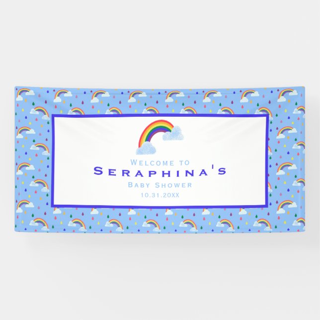 Lona Nube de lluvia arcoiris Baby Shower (Horizontal)