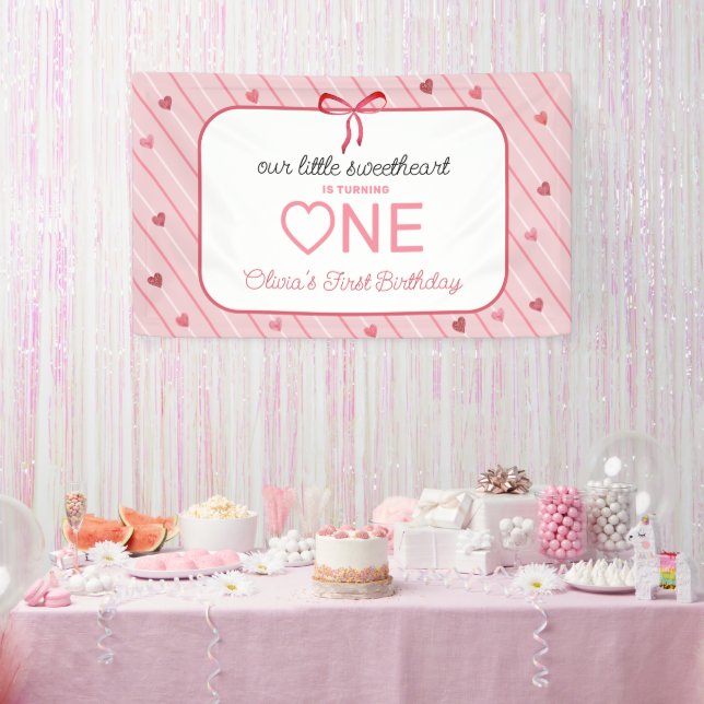 Lona Nuestra Pequeña Querida Cumple Uno Corazones Lazos (Fiesta)