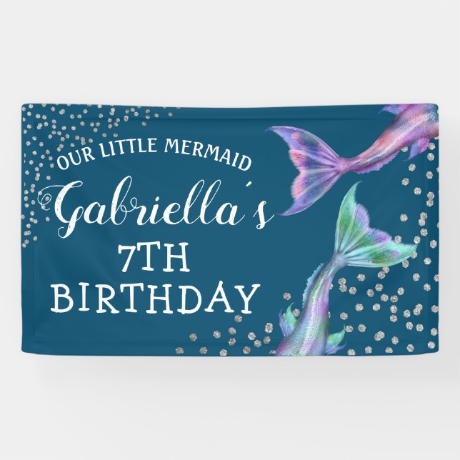 Lona Nuestra pequeña sirena Cumpleaños con brillo (Horizontal)