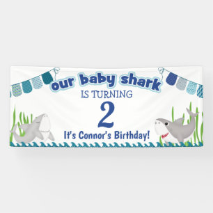 Lona Nuestro bebé tiburón añade tu cumpleaños de edad