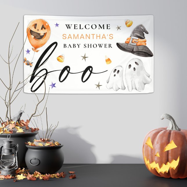 Lona Nuestro pequeño novio está por ser Baby Shower en  (Decorate your Halloween baby shower with this spooky inspired little boo design with ghosts.
)