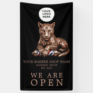 Lona Nueva Barbería Estamos Abiertos Rosa Dorado Panter