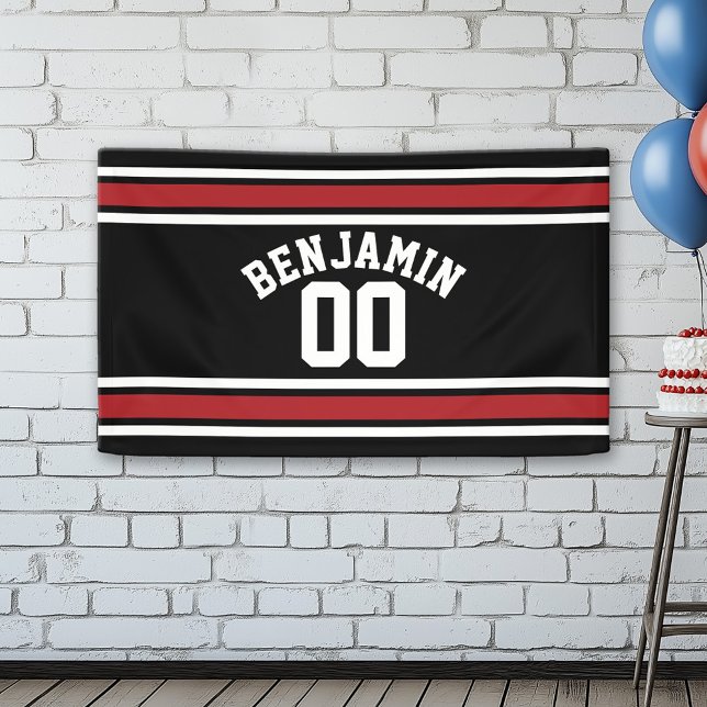 Lona Número de nombre personalizado de Black and Red Sp (Custom Birthday Banner)