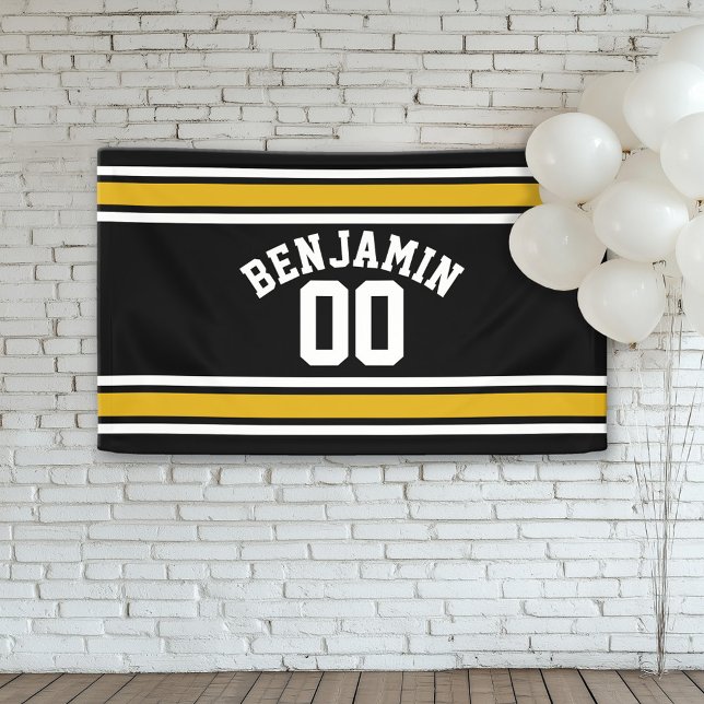 Lona Número de nombre personalizado de Jersey de Black  (Custom Birthday Banner)