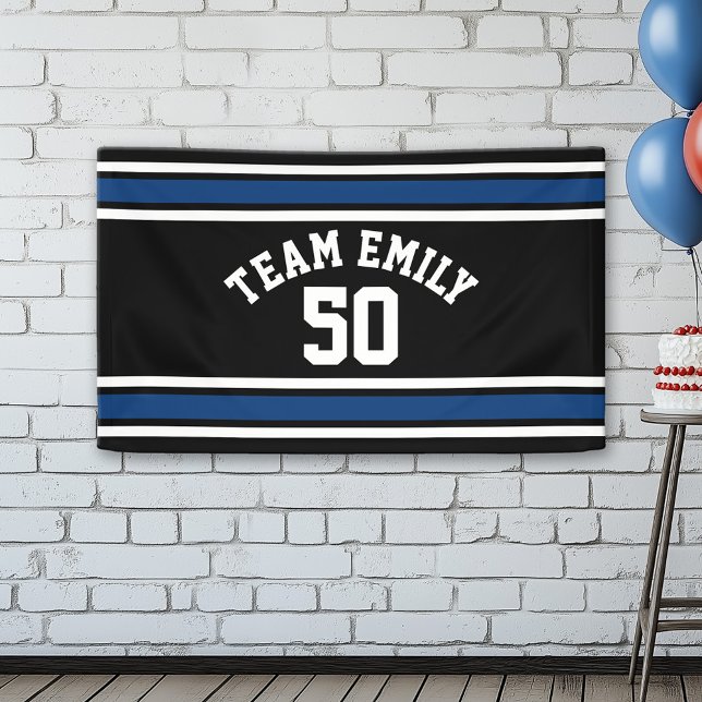 Lona Número de nombre personalizado de Jersey de Navy y (Custom Birthday Banner)