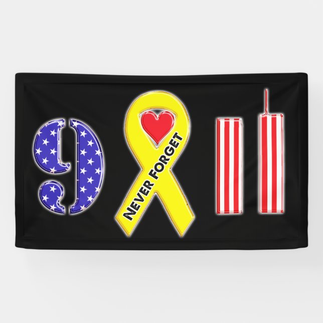 Lona Nunca olvides la cinta amarilla del 11 de septiemb (Horizontal)