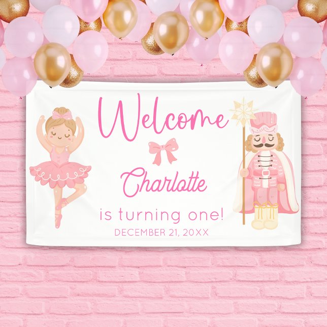 Lona Nutcracker Ballerina Pink Birthday Welcome (Subido por el creador)