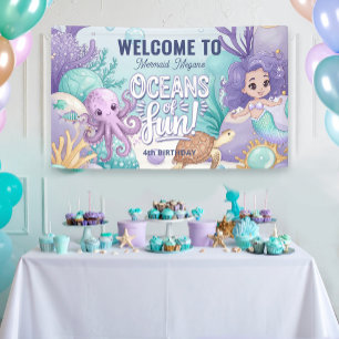 Lona Océanos de la sirena divertida cumpleaños V1 ID114