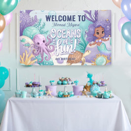 Lona Océanos de la sirena divertida cumpleaños V2 ID114