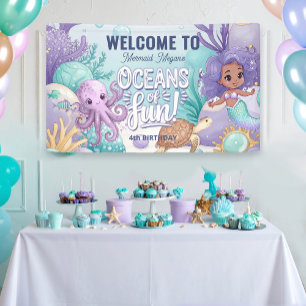 Lona Océanos de la sirena divertida cumpleaños V2 ID114