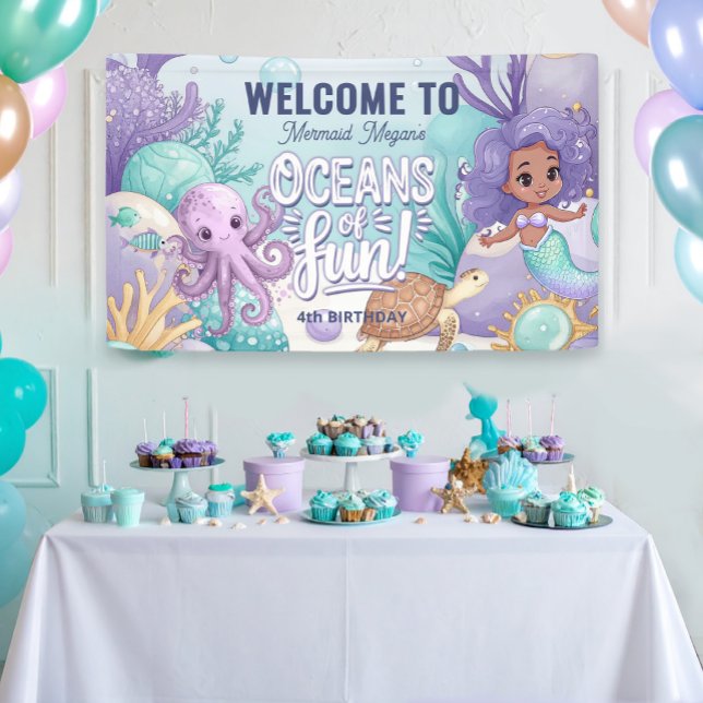 Lona Océanos de la sirena divertida cumpleaños V2 ID114 (Subido por el creador)