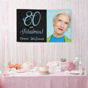 Lona Ochenta Cumpleaños Azul Ártico y Fabuloso