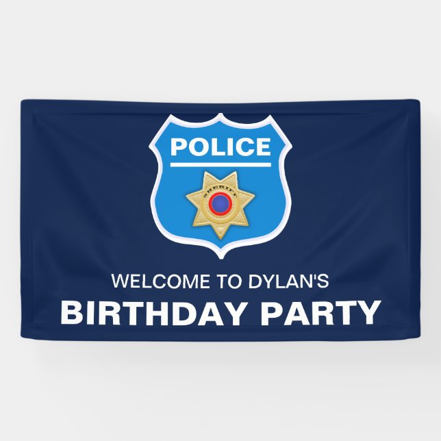 Lona Oficial de policía Fiesta de cumpleaños de niños (Horizontal)