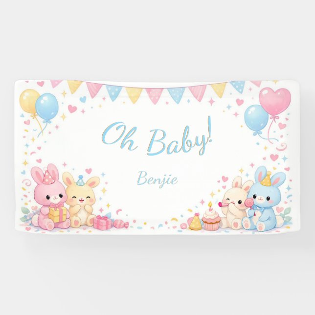 Lona Oh Baby Cute Bunny Pastel Baby Shower Boy (Horizontal)