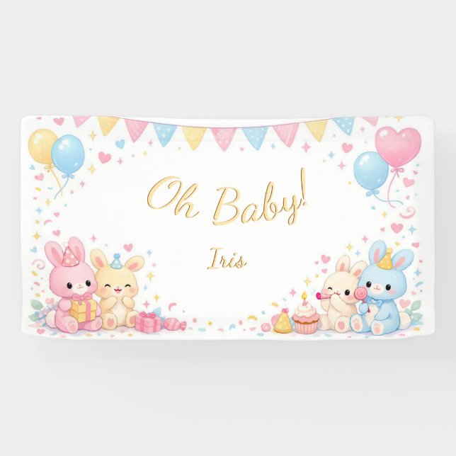 Lona Oh Baby, Cute Bunny Pastel Gender Neutral Shower  (Horizontal)