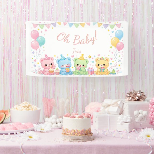 Lona Oh Baby Girl Cute Bunny Pastel Baby Shower (Fiesta)