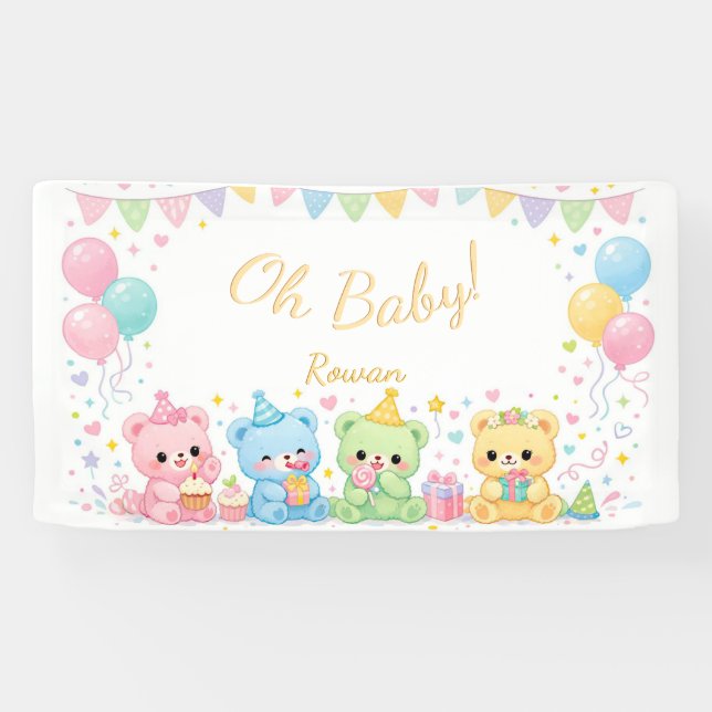 Lona Oh Baby Neutral Cute Bunny Pastel Baby Shower (Horizontal)