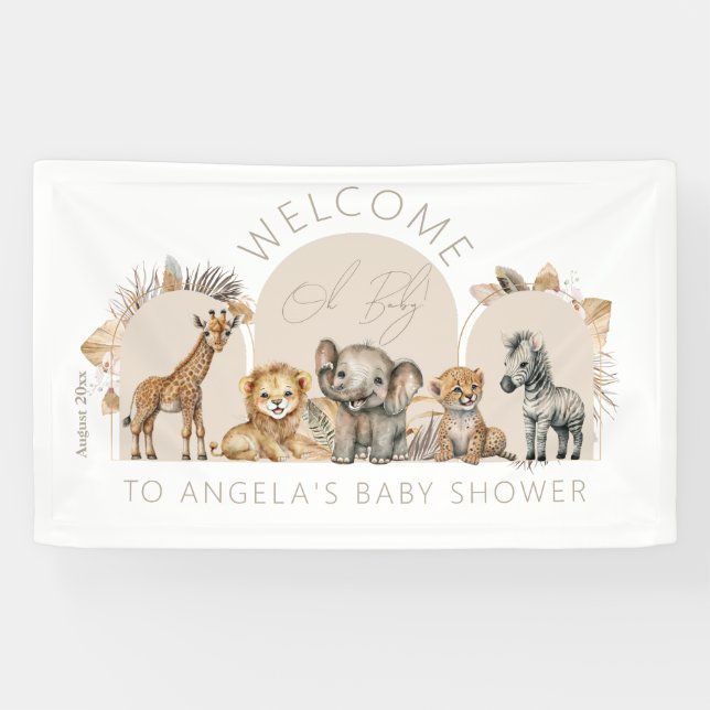 Lona Oh Baby Safari Animals Bienvenida del Boho Baby Sh (Horizontal)
