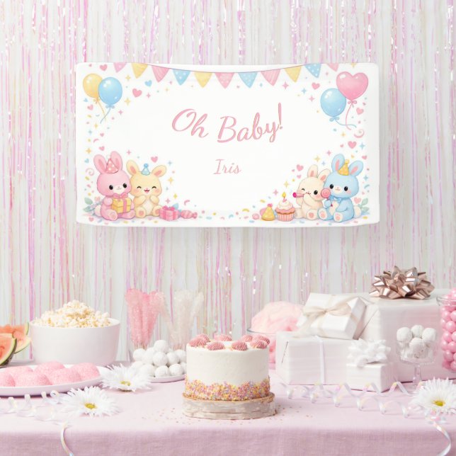 Lona Oh Baby Woodland Cute Bunny Pastel Baby Shower (Fiesta)