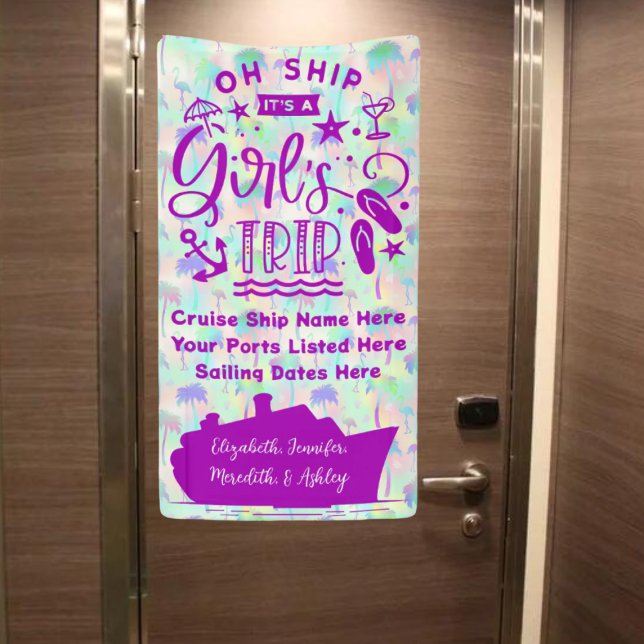 Lona Oh Barco es la puerta de un crucero de travesía de (Oh Ship!  It's A Girl's Trip Cruise Door Banner | Not shown to scale. Image is for example only)