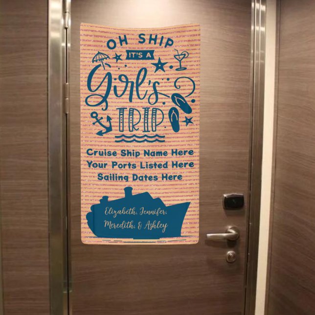 Lona Oh Barco es la puerta de un crucero de travesía de (Oh Ship!  It's A Girl's Trip | Cruise Door Banner | Not shown to scale. Image is for example only)