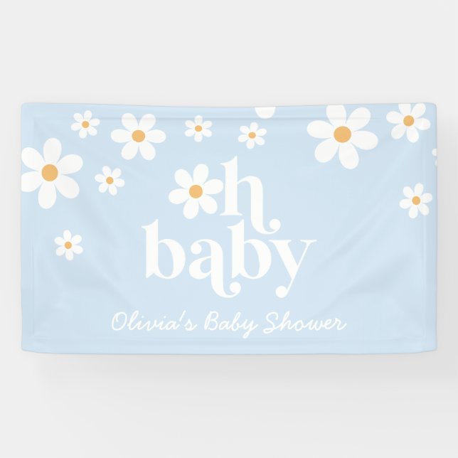 Lona ¡Oh bebé! Retro Daisy boho fiesta de bebé (Horizontal)