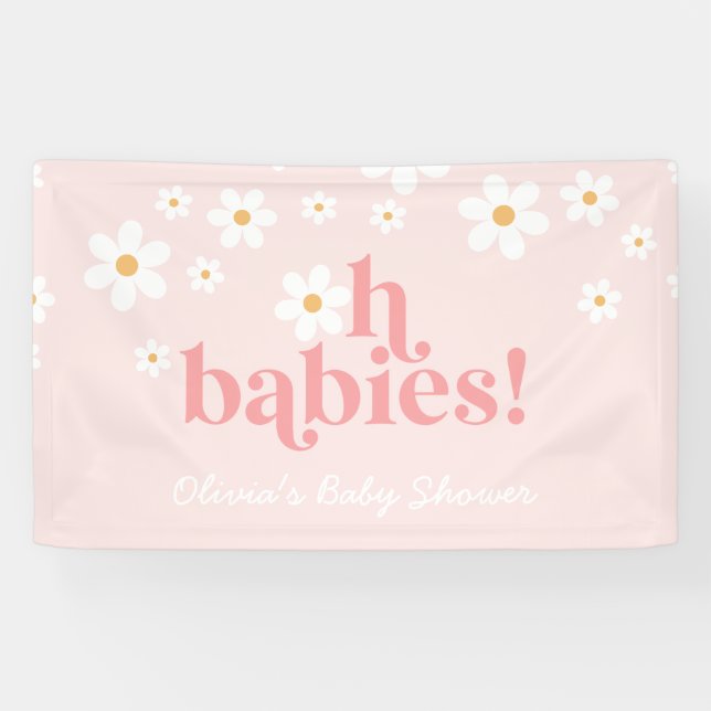 Lona ¡oh Bebés! Banner Retro Daisy Pink Baby Shower (Horizontal)