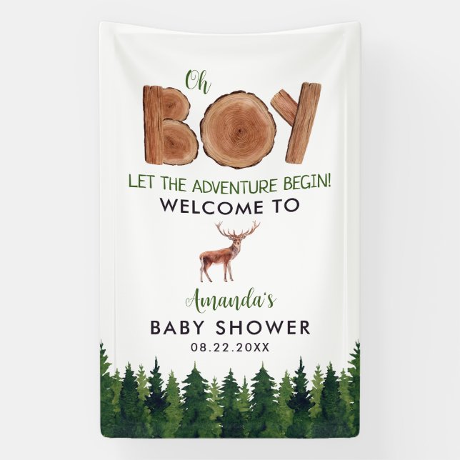 Lona Oh Boy - Bienvenida Rustic Boy Woodland Baby Showe (Vertical)