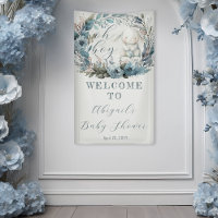 Oh Boy Bunny Rabbit Blue Floral Wreath Baby Shower