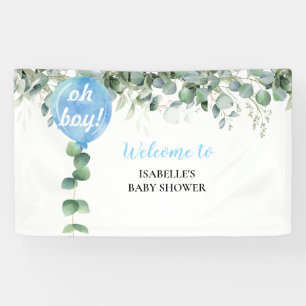 Lona Oh Boy globo vegetación eucalipto baby shower