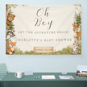 Lona Oh Boy Watercolor Rústico Bosque Baby Shower