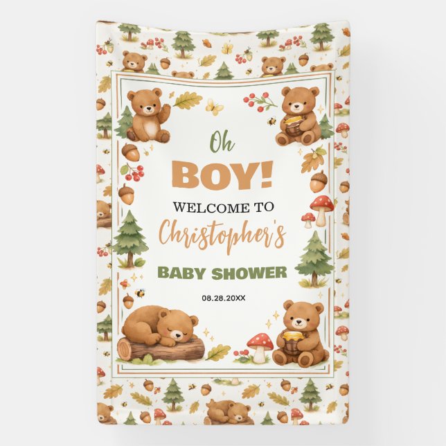 Lona Oh Boy Watercolor Woodland Bear Baby Shower (Vertical)