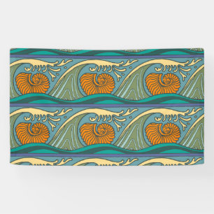 Lona Olas del océano azul Nautilus Seashell Pattern Nou