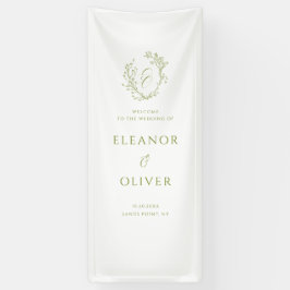 Lona Olive Green Floral Line Art Crest Wedding Welcome