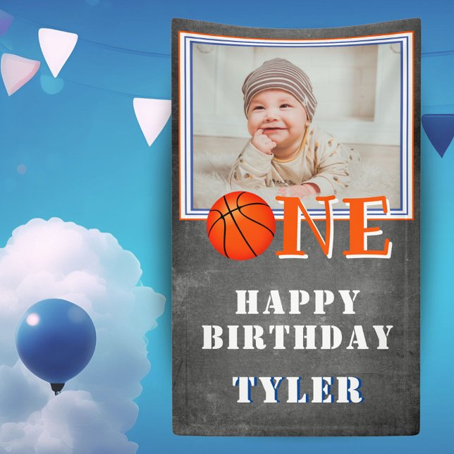 Lona One Chalkboard Basketball Photo 1er cumpleaños (Subido por el creador)